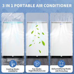 15,000 BTU Portable Air Conditioner, White with Dots