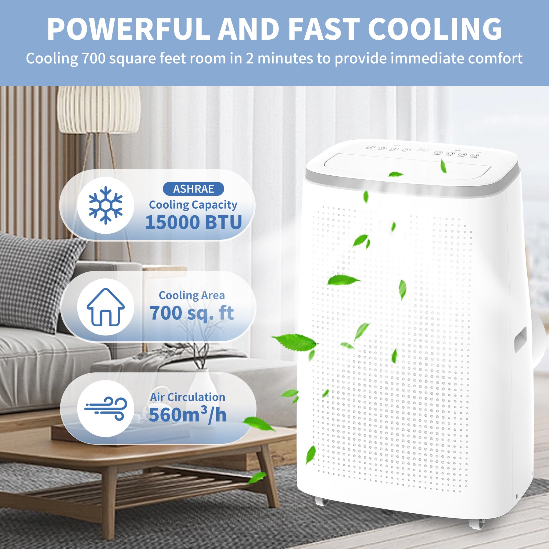 15,000 BTU Portable Air Conditioner, White with Dots