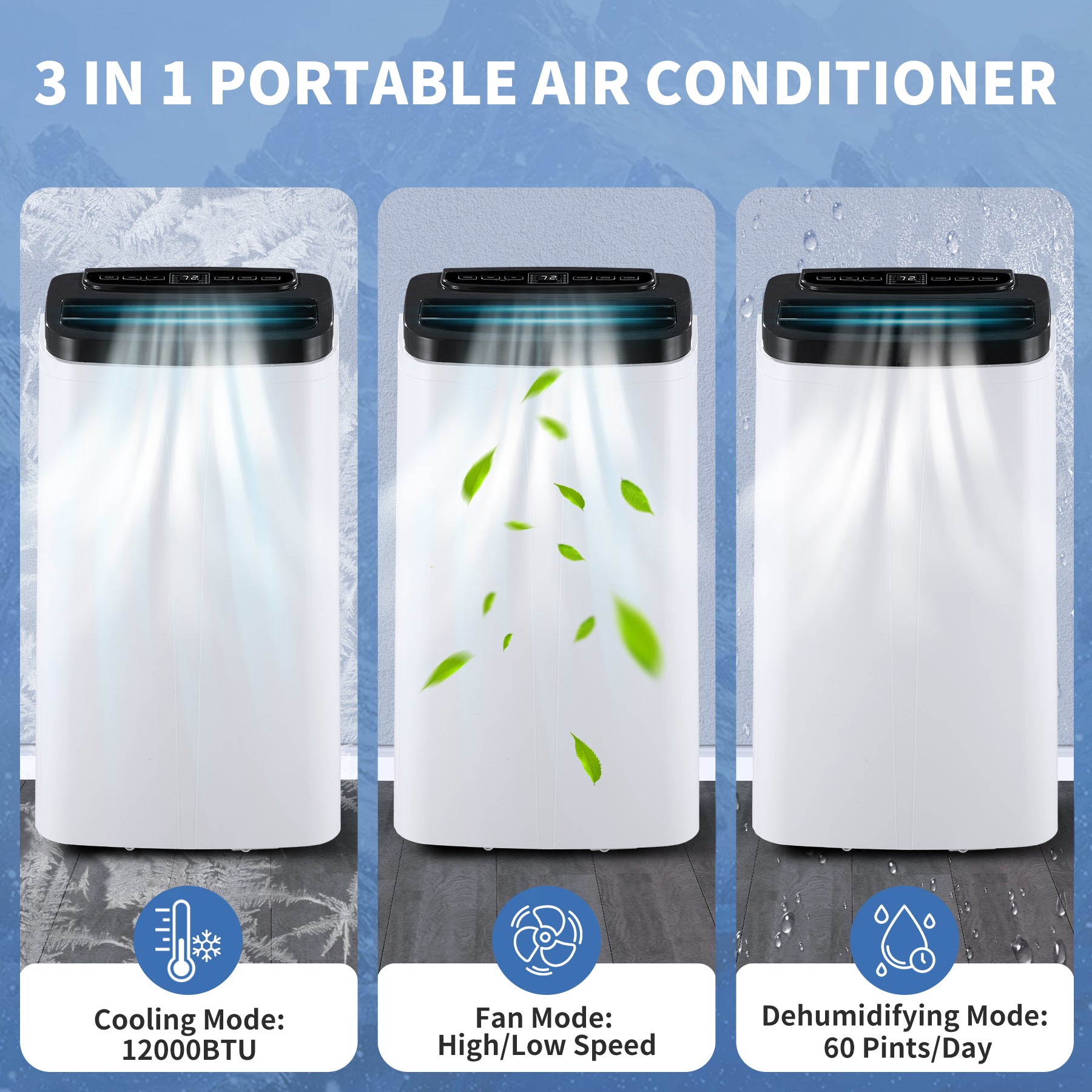 12,000 BTU Portable Air Conditioner, Black and White