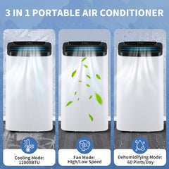 12,000 BTU Portable Air Conditioner, Black and White